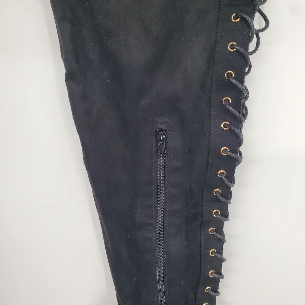 Shoedazzle Shoes Women 6.5 Janitha Lace Up Zip Up Boot Black